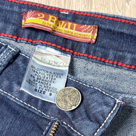 2 BW/U Dark Wash Skinny Jeans Contrast Stitch Stretch Low Rise Size 9 - Picture 7 of 11